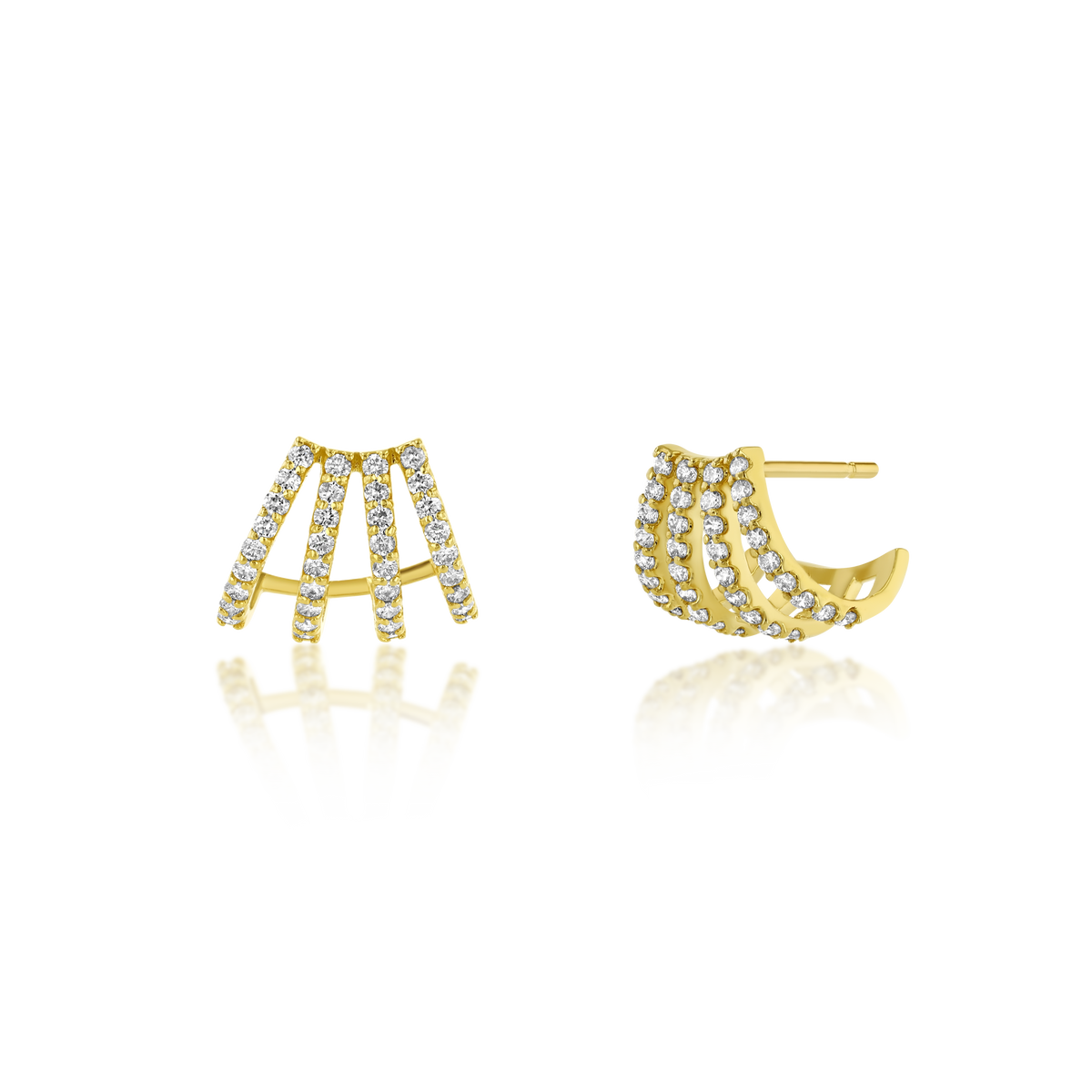 14K Multi-Row Diamond Huggie Earrings