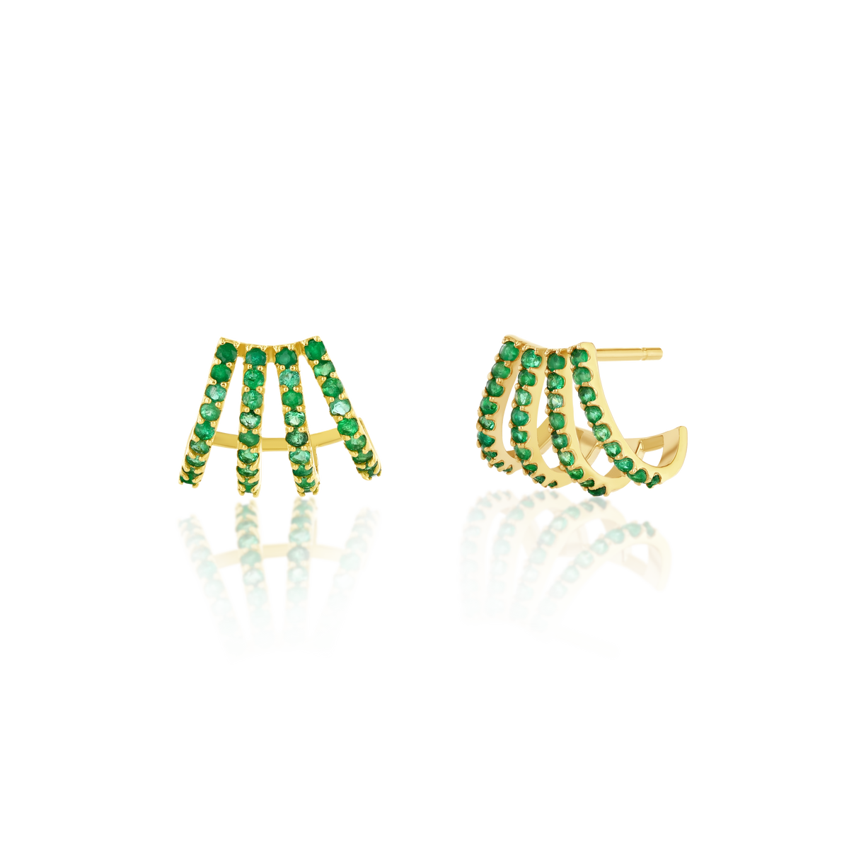 14K Multi-Row Emerald Huggie Earrings