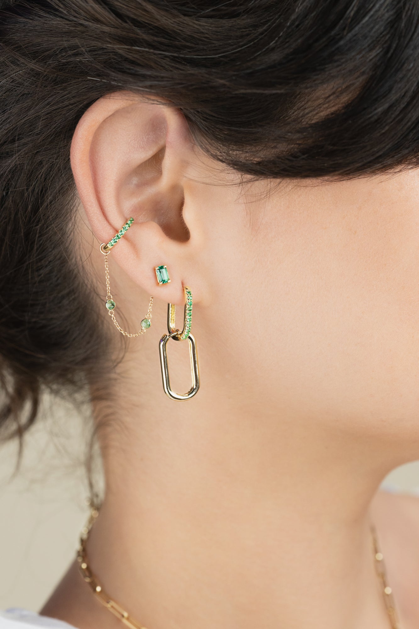 14K Emerald Cut Emerald Stud Earring/Eearrings