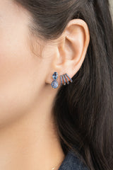 14K Multi-Row Sapphire Huggie Earrings