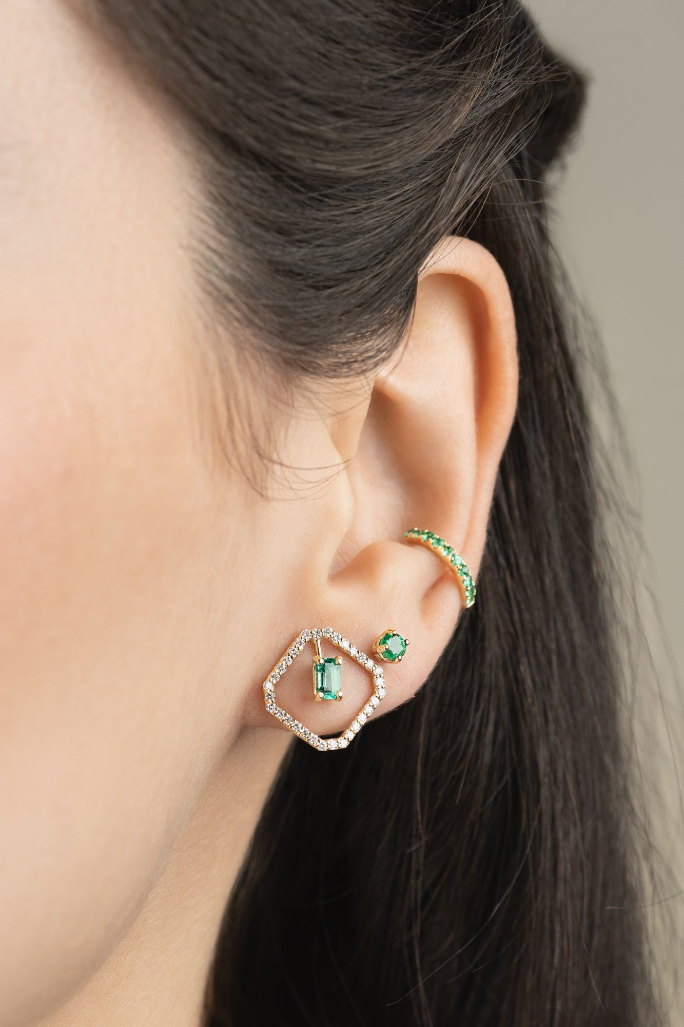 14K Petite Emerald Stud Earrings